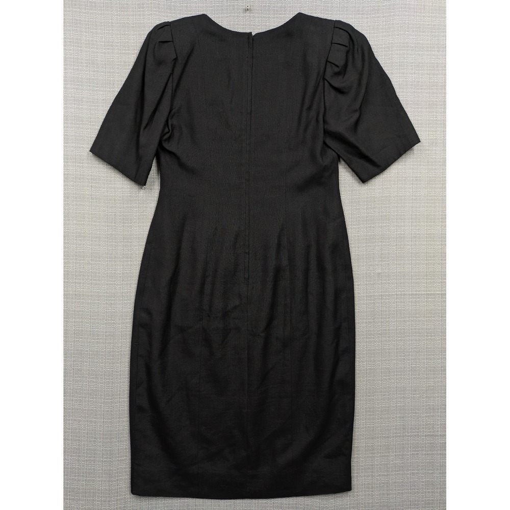 Nipon Boutique Vintage Black Sheath Dress Pleated Puff Sleeve ILGWU USA Size 6 - Picture 3 of 5